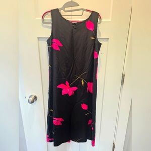 Coldwater Creek 100% Silk Black Floral Sleeveless Dress Size 6 Midi Lined